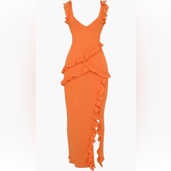 NWT House of CB pixie ruffle Georgette Body-con Cocktail Dress - Picture 2 of 12